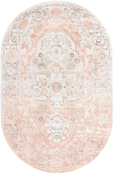 Rose Pink 5' 3 x 8' Madeline Vintage Oval Area Rug 100% Polypropylene Distressed Traditional Carpet for Classic Interior Home Design for Sale at Rug Engine