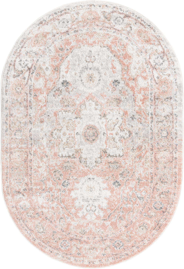 Rose Pink 4' x 6' Madeline Vintage Oval Area Rug 100% Polypropylene Distressed Traditional Carpet for Classic Interior Home Design for Sale at Rug Engine