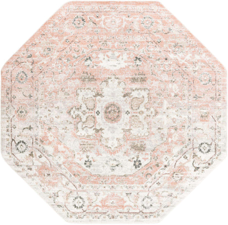 Rose Pink 7' 10 x 7' 10 Madeline Vintage Octagon Area Rug 100% Polypropylene Distressed Traditional Carpet for Classic Interior Home Design for Sale at Rug Engine