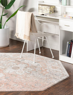 Rose Pink 7' 10 x 7' 10 Madeline Vintage Octagon Area Rug 100% Polypropylene Distressed Traditional Carpet for Classic Interior Home Design for Sale at Rug Engine