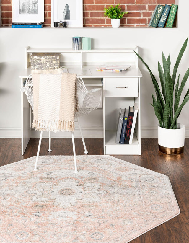 Rose Pink 7' 10 x 7' 10 Madeline Vintage Octagon Area Rug 100% Polypropylene Distressed Traditional Carpet for Classic Interior Home Design for Sale at Rug Engine