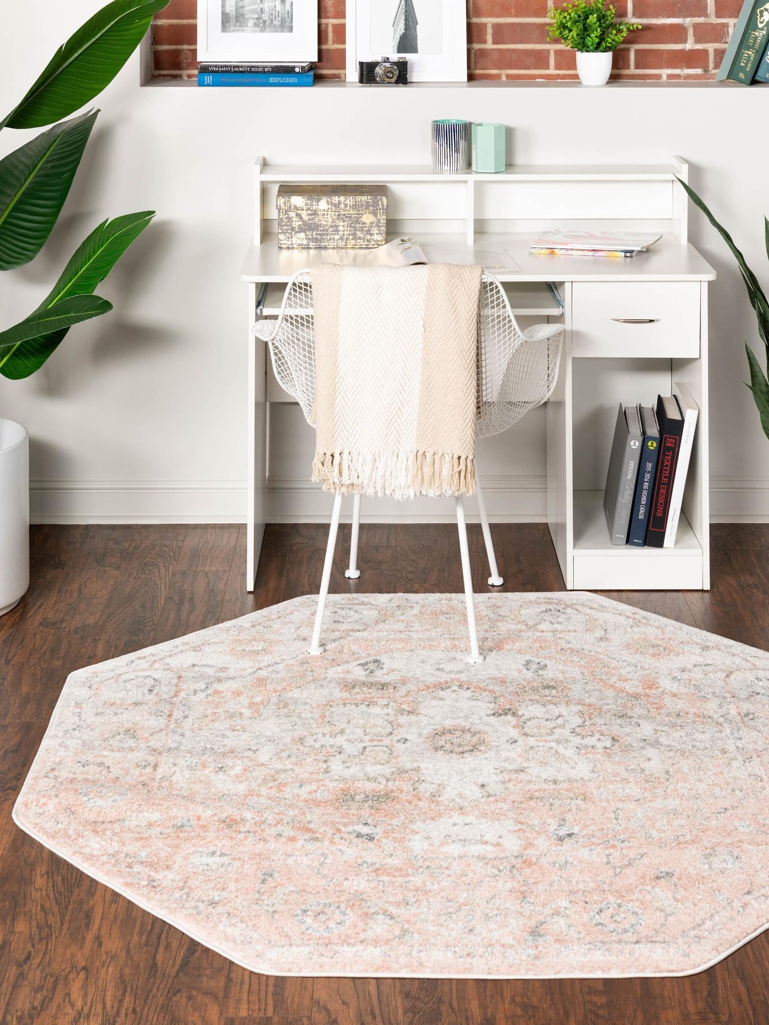 Rose Pink 7' 10 x 7' 10 Madeline Vintage Octagon Area Rug 100% Polypropylene Distressed Traditional Carpet for Classic Interior Home Design for Sale at Rug Engine
