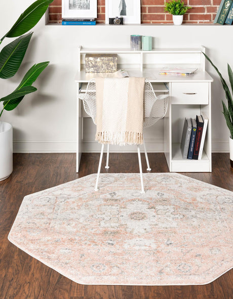 Rose Pink 7' 10 x 7' 10 Madeline Vintage Octagon Area Rug 100% Polypropylene Distressed Traditional Carpet for Classic Interior Home Design for Sale at Rug Engine