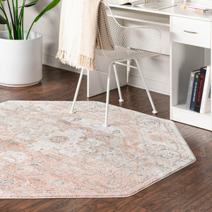 Rose Pink 5' 3 x 5' 3 Madeline Vintage Octagon Area Rug 100% Polypropylene Distressed Traditional Carpet for Classic Interior Home Design for Sale at Rug Engine