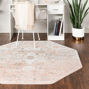 Rose Pink 5' 3 x 5' 3 Madeline Vintage Octagon Area Rug 100% Polypropylene Distressed Traditional Carpet for Classic Interior Home Design for Sale at Rug Engine