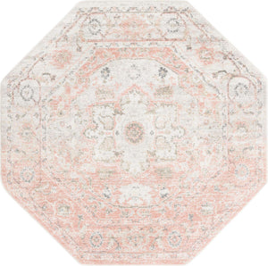 Rose Pink 5' 3 x 5' 3 Madeline Vintage Octagon Area Rug 100% Polypropylene Distressed Traditional Carpet for Classic Interior Home Design for Sale at Rug Engine