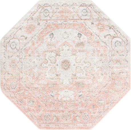 Rose Pink 5' 3 x 5' 3 Madeline Vintage Octagon Area Rug 100% Polypropylene Distressed Traditional Carpet for Classic Interior Home Design for Sale at Rug Engine