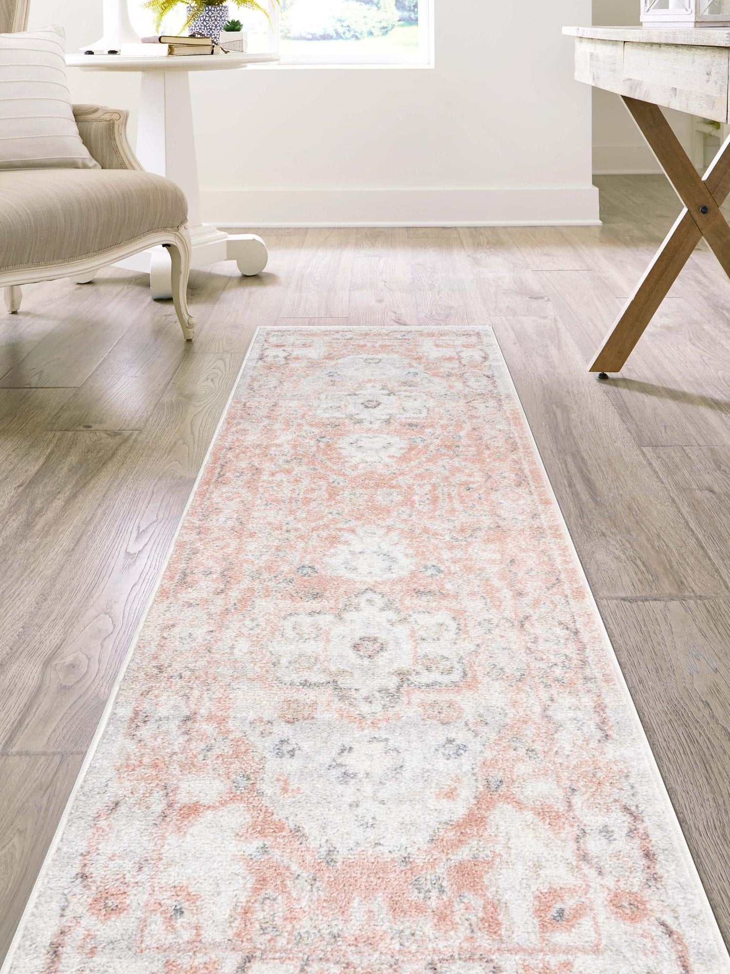 Rose Pink 2' x 9' 10 Madeline Vintage Runner Area Rug 100% Polypropylene Distressed Traditional Carpet for Classic Interior Home Design for Sale at Rug Engine
