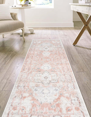 Rose Pink 2' x 9' 10 Madeline Vintage Runner Area Rug 100% Polypropylene Distressed Traditional Carpet for Classic Interior Home Design for Sale at Rug Engine