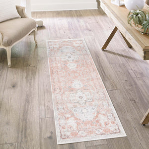 Rose Pink 2' x 8' Madeline Vintage Runner Area Rug 100% Polypropylene Distressed Traditional Carpet for Classic Interior Home Design for Sale at Rug Engine