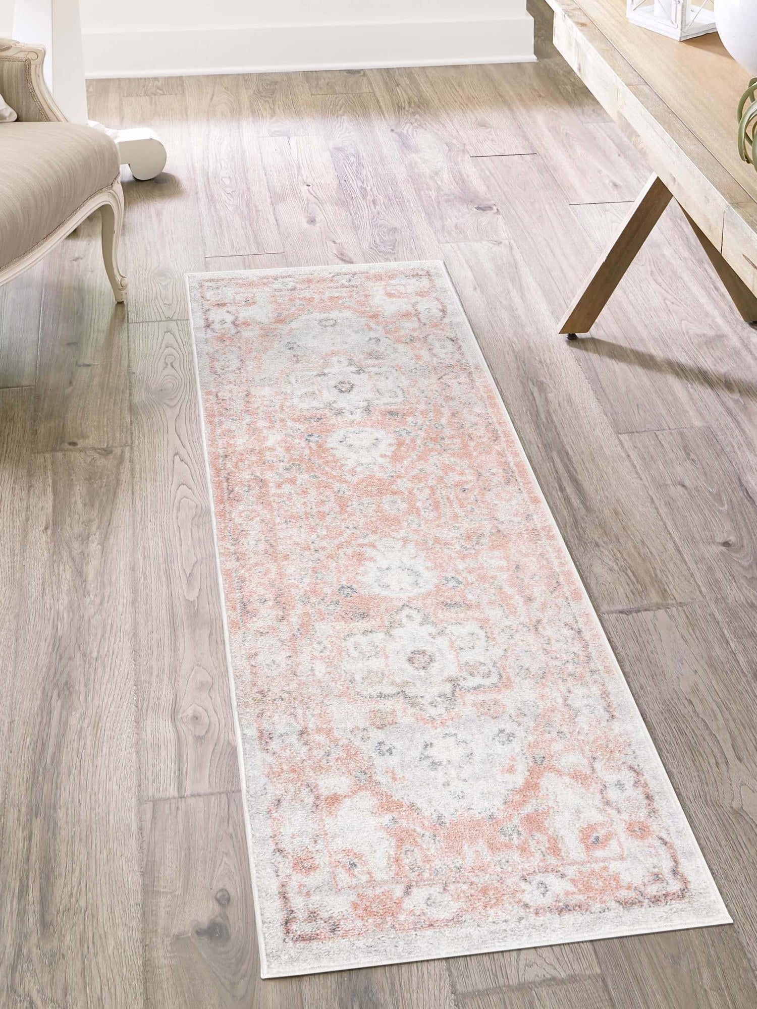 Rose Pink 2' x 9' 10 Madeline Vintage Runner Area Rug 100% Polypropylene Distressed Traditional Carpet for Classic Interior Home Design for Sale at Rug Engine