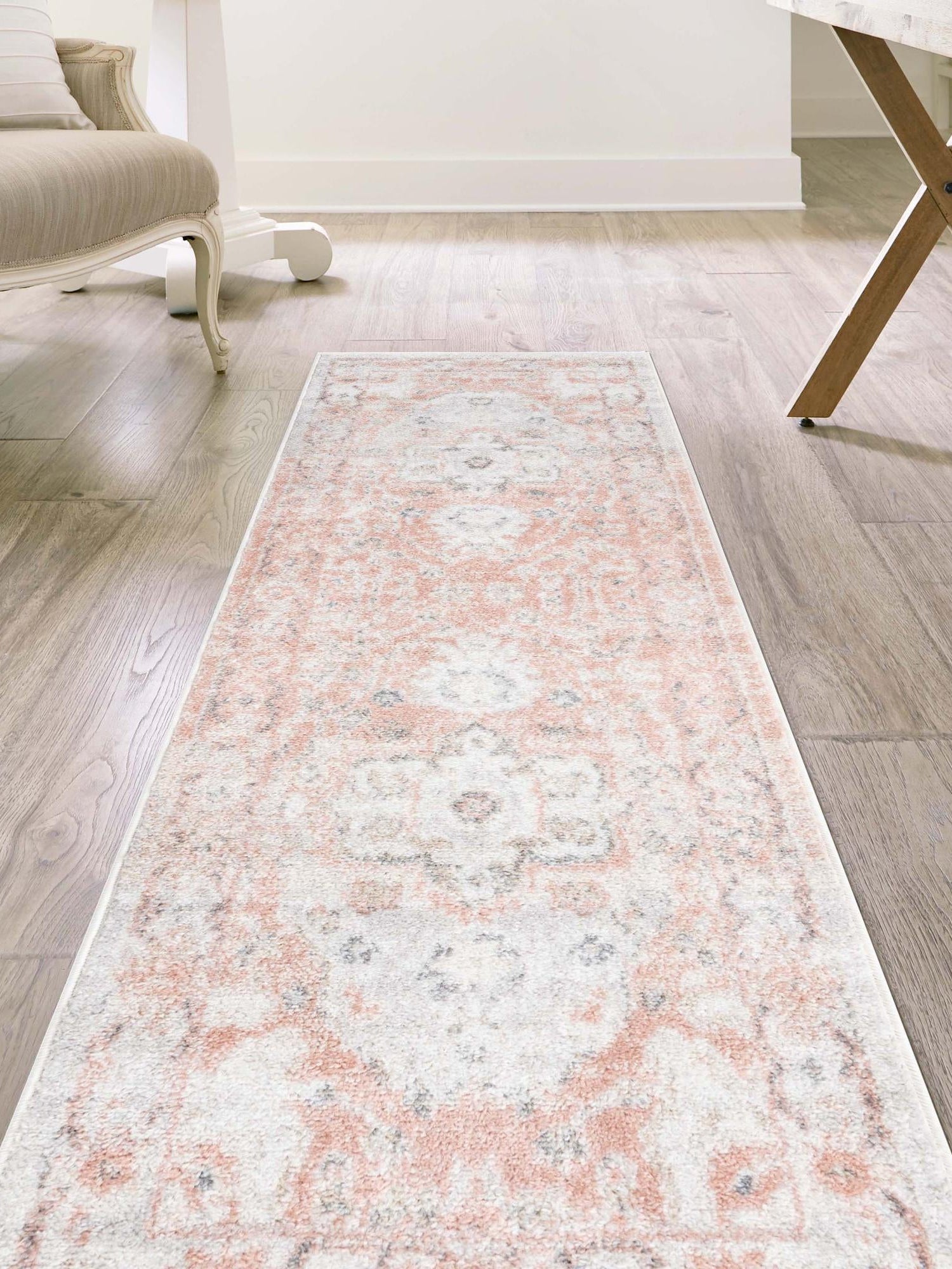 Rose Pink 2' x 9' 10 Madeline Vintage Runner Area Rug 100% Polypropylene Distressed Traditional Carpet for Classic Interior Home Design for Sale at Rug Engine
