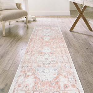 Rose Pink 2' x 8' Madeline Vintage Runner Area Rug 100% Polypropylene Distressed Traditional Carpet for Classic Interior Home Design for Sale at Rug Engine