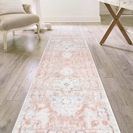 Rose Pink 2' x 8' Madeline Vintage Runner Area Rug 100% Polypropylene Distressed Traditional Carpet for Classic Interior Home Design for Sale at Rug Engine