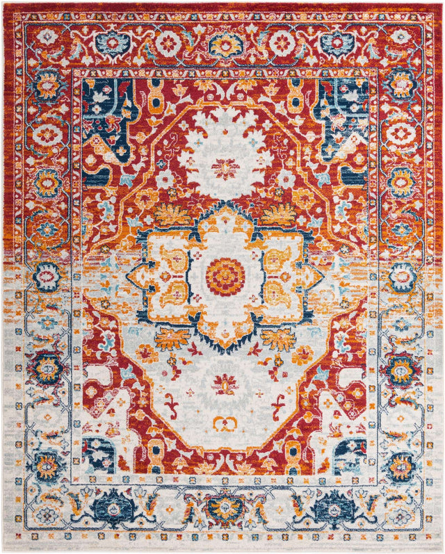 Rust Red 7' 10 x 10' Madeline Vintage Rectangle Area Rug 100% Polypropylene Distressed Traditional Carpet for Classic Interior Home Design for Sale at Rug Engine