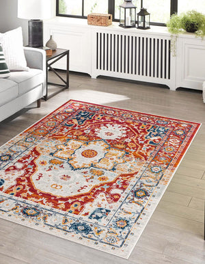 Rust Red 10' x 14' Madeline Vintage Rectangle Area Rug 100% Polypropylene Distressed Traditional Carpet for Classic Interior Home Design for Sale at Rug Engine