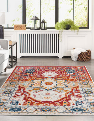 Rust Red 10' x 14' Madeline Vintage Rectangle Area Rug 100% Polypropylene Distressed Traditional Carpet for Classic Interior Home Design for Sale at Rug Engine