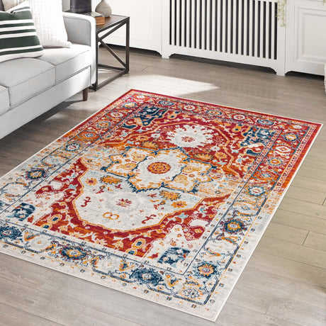 Rust Red 7' x 10' Madeline Vintage Rectangle Area Rug 100% Polypropylene Distressed Traditional Carpet for Classic Interior Home Design for Sale at Rug Engine