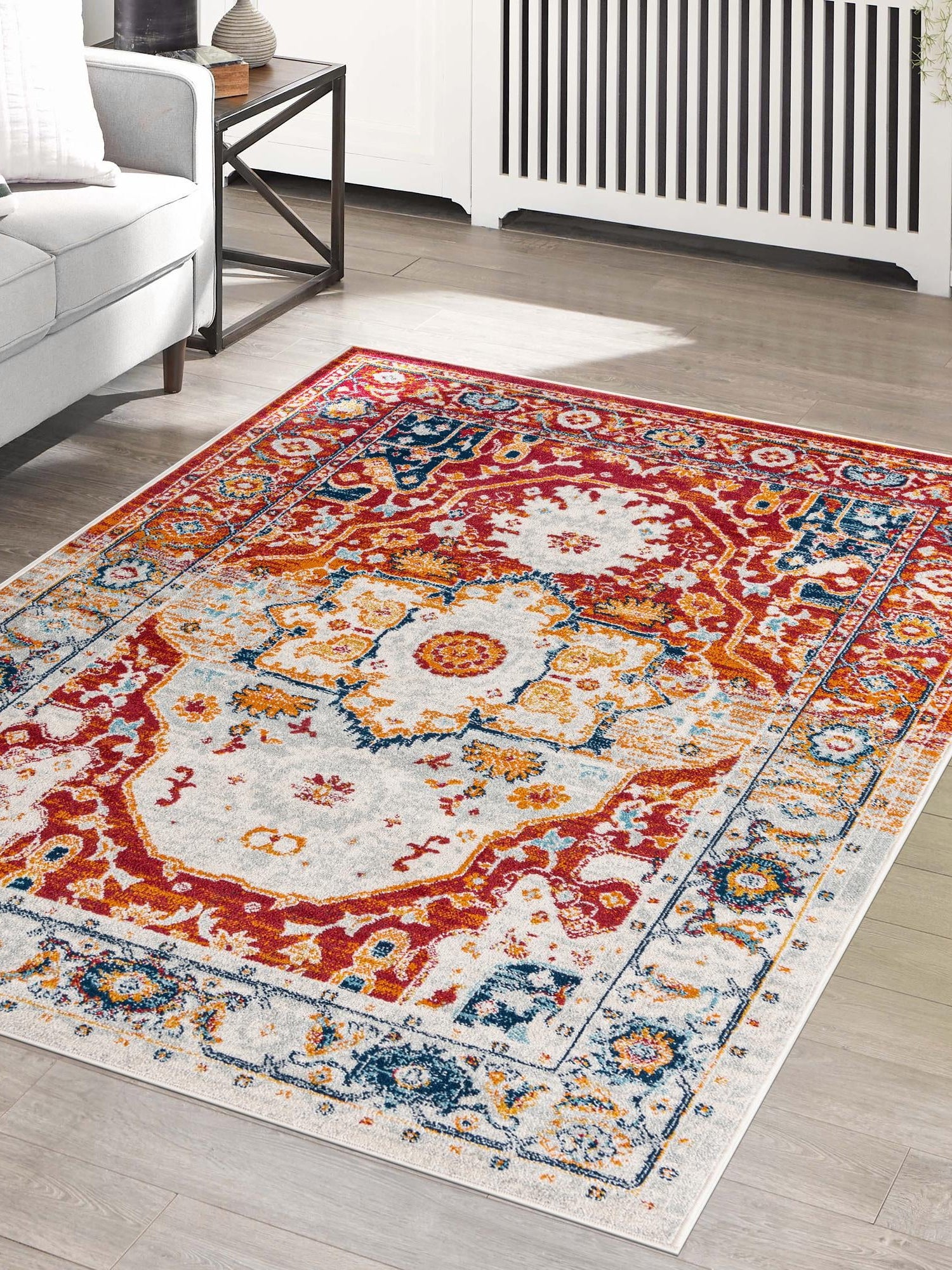 Rust Red 9' x 12' Madeline Vintage Rectangle Area Rug 100% Polypropylene Distressed Traditional Carpet for Classic Interior Home Design for Sale at Rug Engine