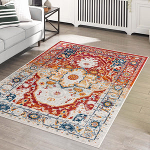 Rust Red 9' x 12' Madeline Vintage Rectangle Area Rug 100% Polypropylene Distressed Traditional Carpet for Classic Interior Home Design for Sale at Rug Engine