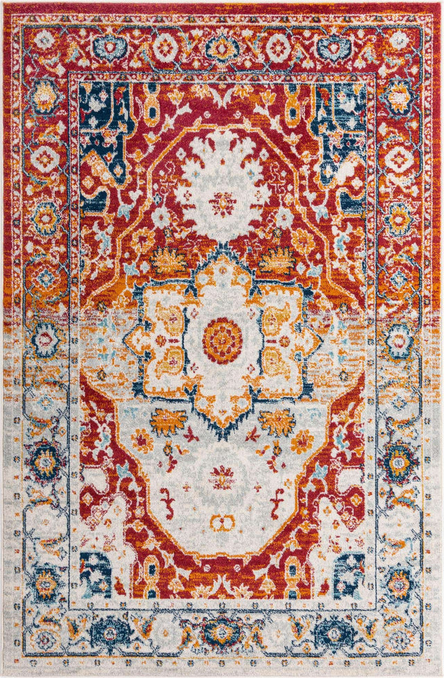 Rust Red 5' 3 x 8' Madeline Vintage Rectangle Area Rug 100% Polypropylene Distressed Traditional Carpet for Classic Interior Home Design for Sale at Rug Engine