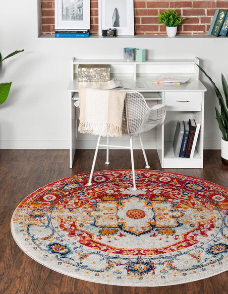 Rust Red 5' 3 x 5' 3 Madeline Vintage Round Area Rug 100% Polypropylene Distressed Traditional Carpet for Classic Interior Home Design for Sale at Rug Engine
