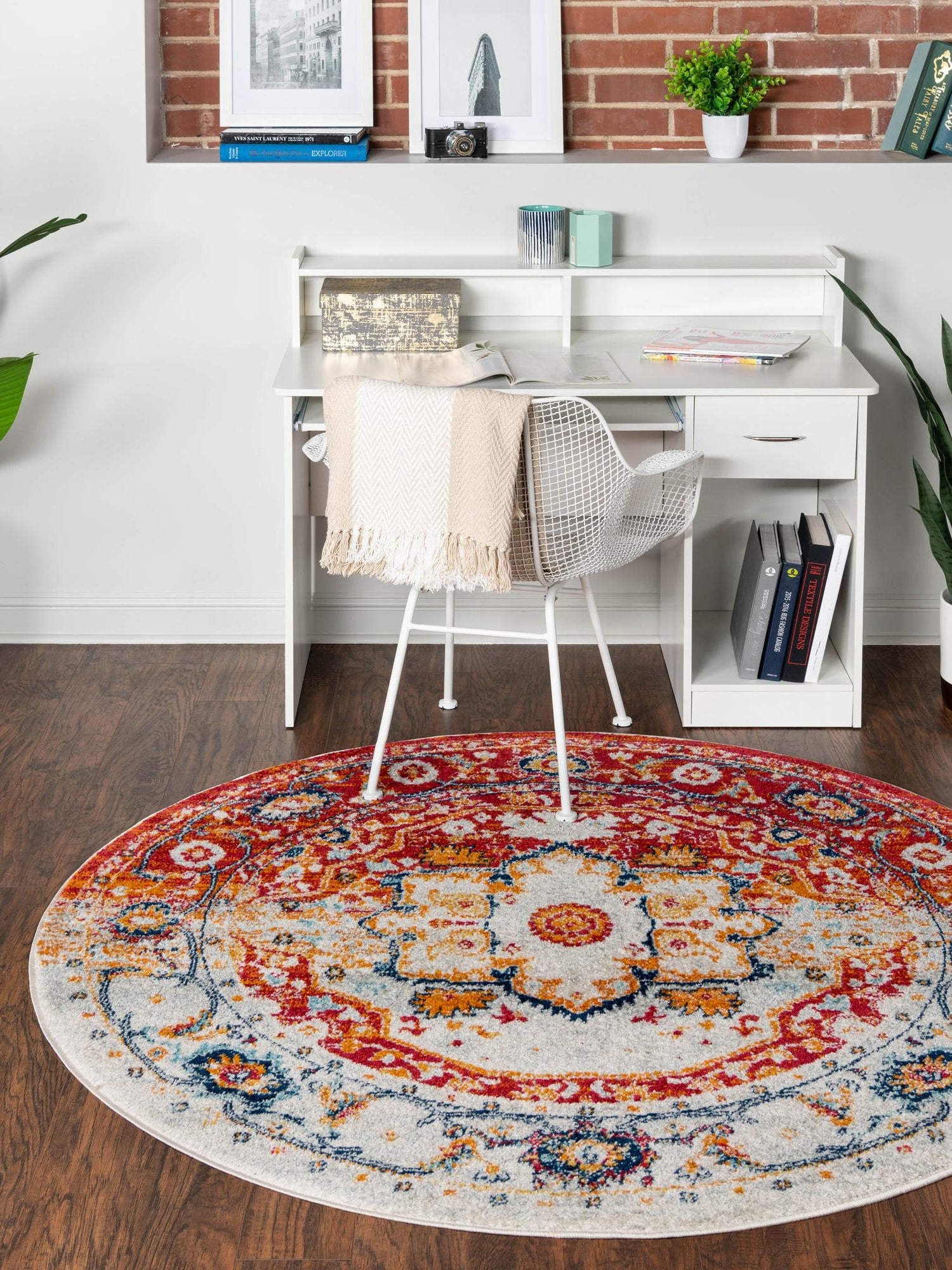 Rust Red 7' 10 x 7' 10 Madeline Vintage Round Area Rug 100% Polypropylene Distressed Traditional Carpet for Classic Interior Home Design for Sale at Rug Engine