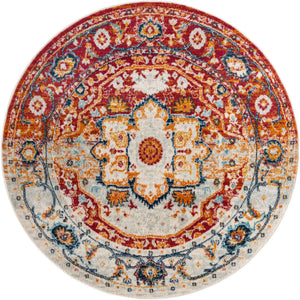 Rust Red 5' 3 x 5' 3 Madeline Vintage Round Area Rug 100% Polypropylene Distressed Traditional Carpet for Classic Interior Home Design for Sale at Rug Engine
