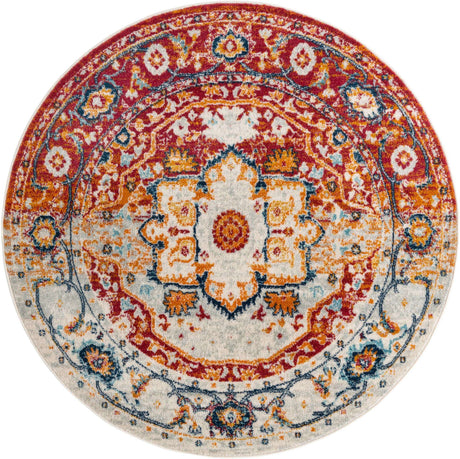 Rust Red 5' 3 x 5' 3 Madeline Vintage Round Area Rug 100% Polypropylene Distressed Traditional Carpet for Classic Interior Home Design for Sale at Rug Engine