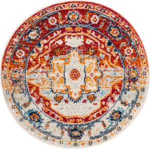 Rust Red 3' x 3' Madeline Vintage Round Area Rug 100% Polypropylene Distressed Traditional Carpet for Classic Interior Home Design for Sale at Rug Engine