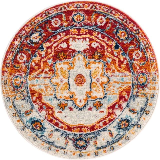 Rust Red 3' x 3' Madeline Vintage Round Area Rug 100% Polypropylene Distressed Traditional Carpet for Classic Interior Home Design for Sale at Rug Engine