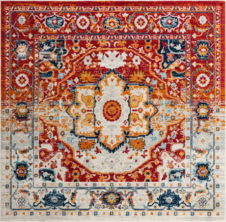 Rust Red 7' 10 x 7' 10 Madeline Vintage Square Area Rug 100% Polypropylene Distressed Traditional Carpet for Classic Interior Home Design for Sale at Rug Engine