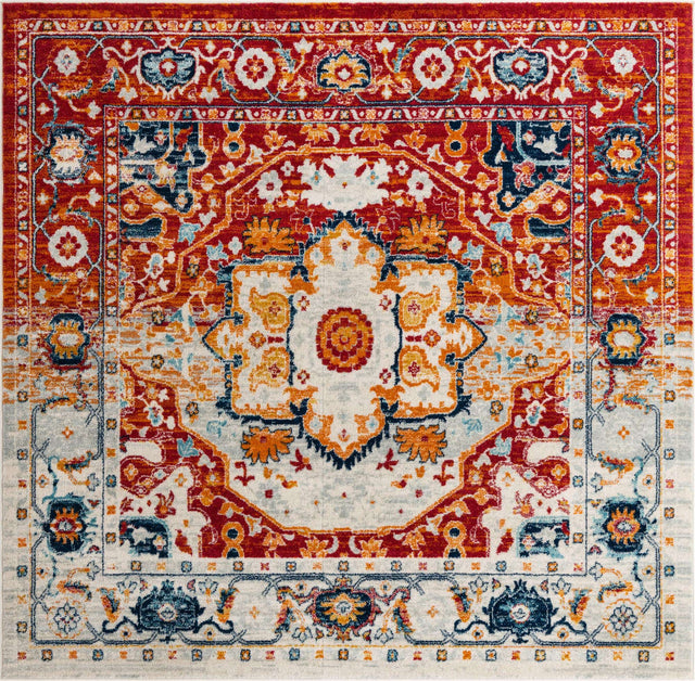 Rust Red 7' 10 x 7' 10 Madeline Vintage Square Area Rug 100% Polypropylene Distressed Traditional Carpet for Classic Interior Home Design for Sale at Rug Engine