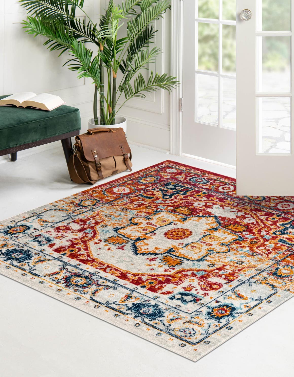 Rust Red 4' x 4' Madeline Vintage Square Area Rug 100% Polypropylene Distressed Traditional Carpet for Classic Interior Home Design for Sale at Rug Engine