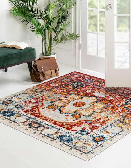 Rust Red 4' x 4' Madeline Vintage Square Area Rug 100% Polypropylene Distressed Traditional Carpet for Classic Interior Home Design for Sale at Rug Engine