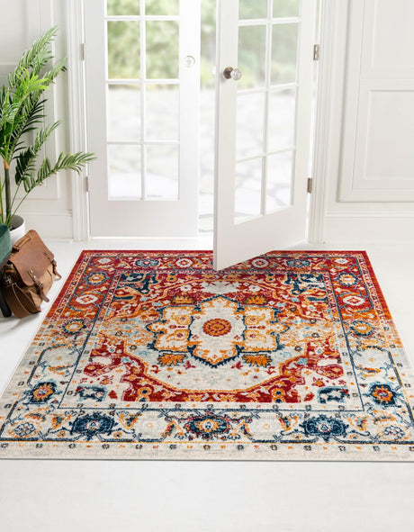 Rust Red 4' x 4' Madeline Vintage Square Area Rug 100% Polypropylene Distressed Traditional Carpet for Classic Interior Home Design for Sale at Rug Engine
