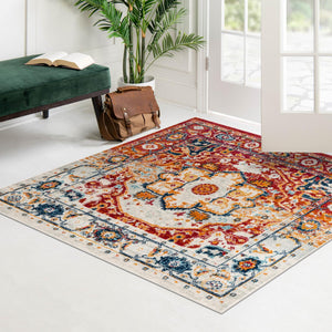 Rust Red 4' x 4' Madeline Vintage Square Area Rug 100% Polypropylene Distressed Traditional Carpet for Classic Interior Home Design for Sale at Rug Engine