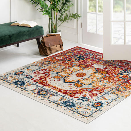 Rust Red 4' x 4' Madeline Vintage Square Area Rug 100% Polypropylene Distressed Traditional Carpet for Classic Interior Home Design for Sale at Rug Engine