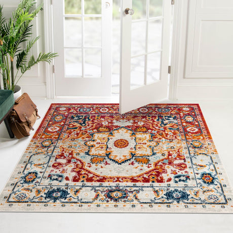 Rust Red 4' x 4' Madeline Vintage Square Area Rug 100% Polypropylene Distressed Traditional Carpet for Classic Interior Home Design for Sale at Rug Engine