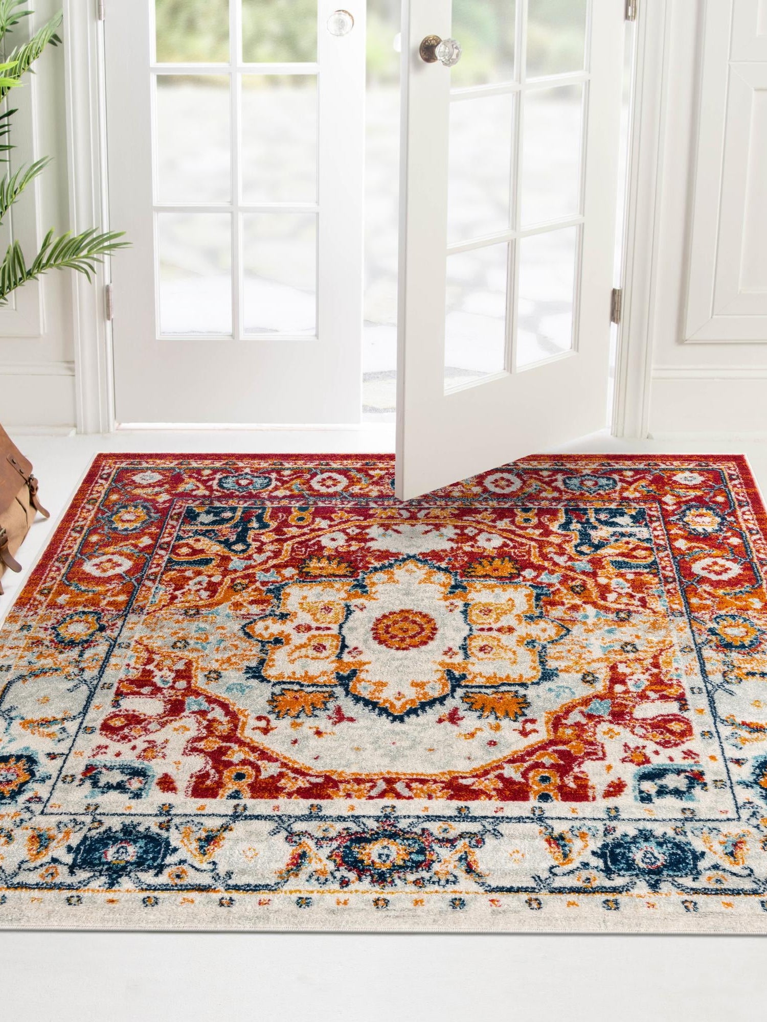 Rust Red 7' 10 x 7' 10 Madeline Vintage Square Area Rug 100% Polypropylene Distressed Traditional Carpet for Classic Interior Home Design for Sale at Rug Engine