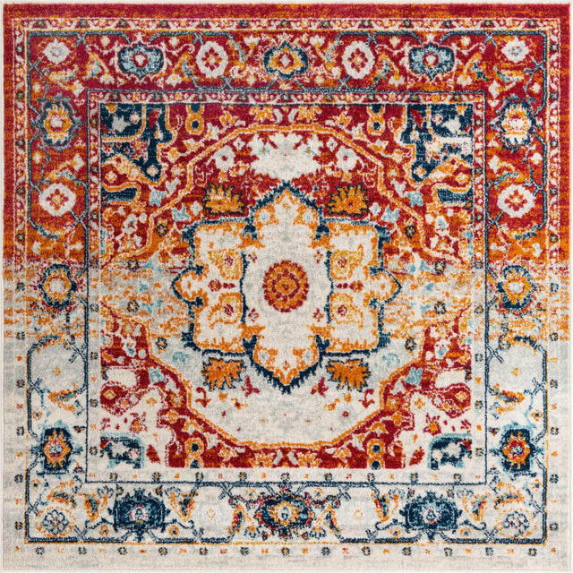 Rust Red 5' 3 x 5' 3 Madeline Vintage Square Area Rug 100% Polypropylene Distressed Traditional Carpet for Classic Interior Home Design for Sale at Rug Engine