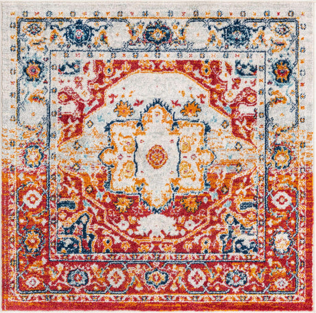 Rust Red 4' x 4' Madeline Vintage Square Area Rug 100% Polypropylene Distressed Traditional Carpet for Classic Interior Home Design for Sale at Rug Engine