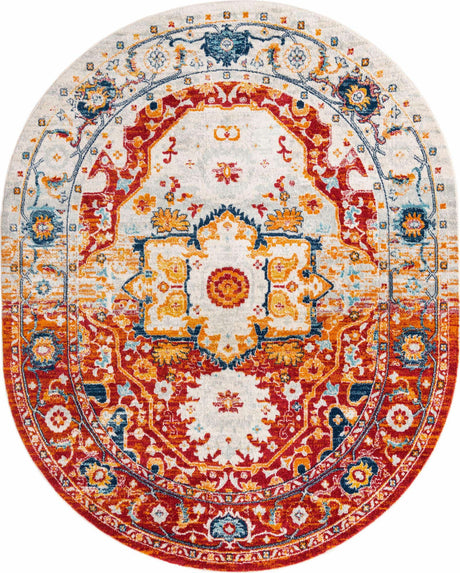 Rust Red 7' 10 x 10' Madeline Vintage Oval Area Rug 100% Polypropylene Distressed Traditional Carpet for Classic Interior Home Design for Sale at Rug Engine