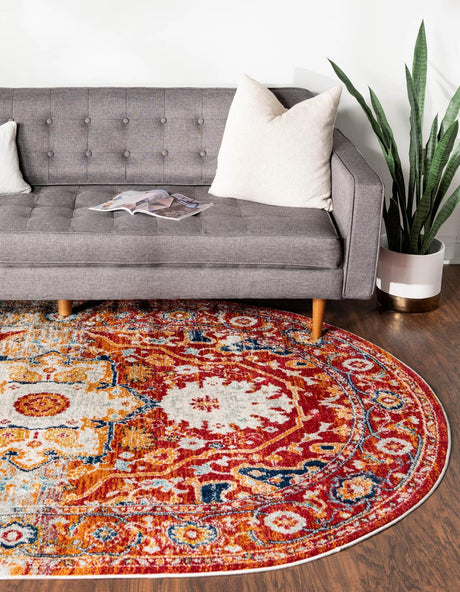 Rust Red 5' 3 x 8' Madeline Vintage Oval Area Rug 100% Polypropylene Distressed Traditional Carpet for Classic Interior Home Design for Sale at Rug Engine