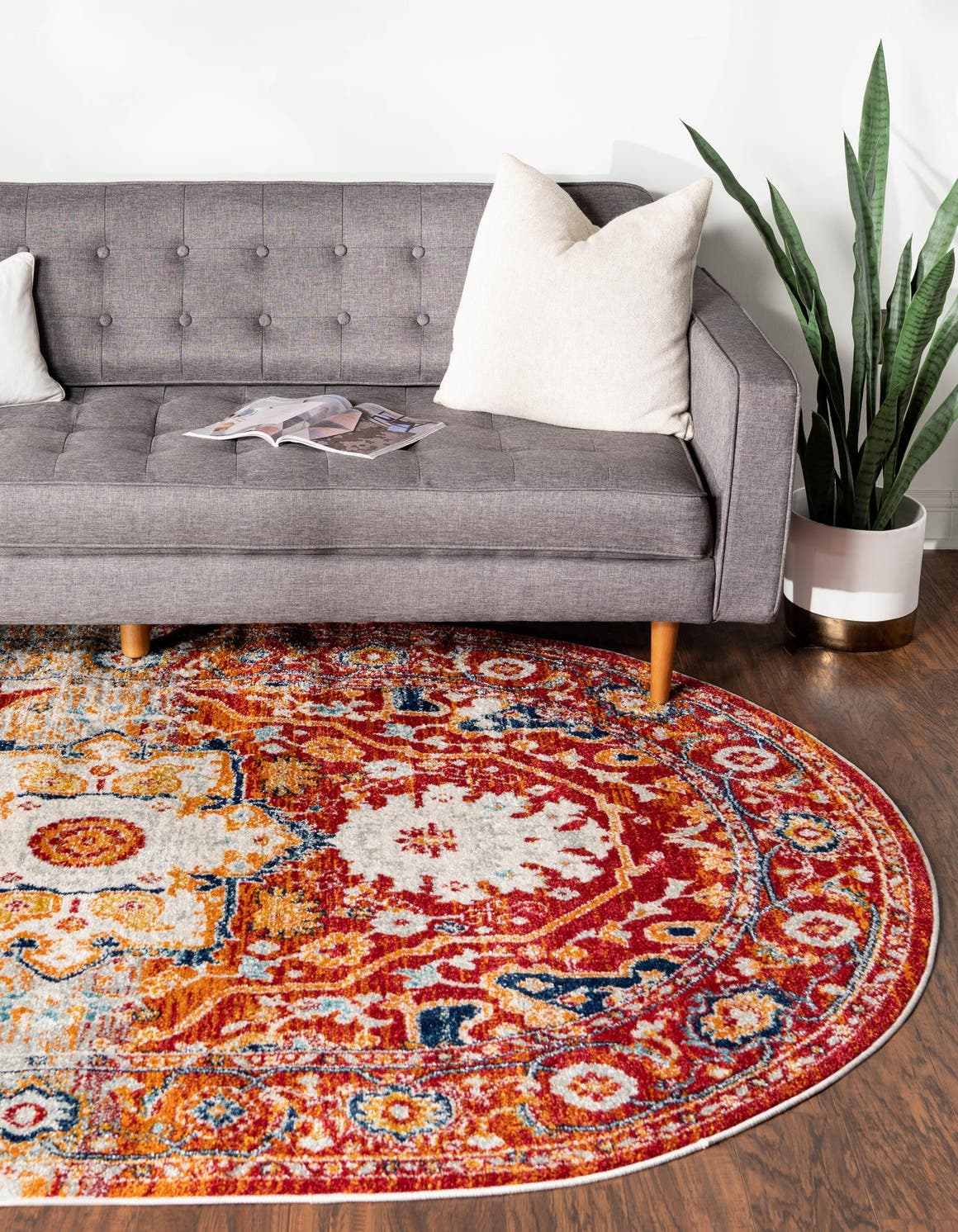 Rust Red 7' 10 x 10' Madeline Vintage Oval Area Rug 100% Polypropylene Distressed Traditional Carpet for Classic Interior Home Design for Sale at Rug Engine