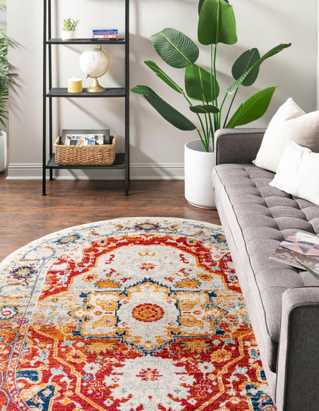 Rust Red 5' 3 x 8' Madeline Vintage Oval Area Rug 100% Polypropylene Distressed Traditional Carpet for Classic Interior Home Design for Sale at Rug Engine
