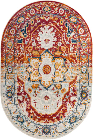 Rust Red 5' 3 x 8' Madeline Vintage Oval Area Rug 100% Polypropylene Distressed Traditional Carpet for Classic Interior Home Design for Sale at Rug Engine