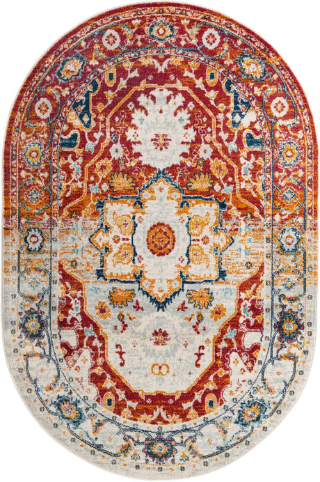 Rust Red 5' 3 x 8' Madeline Vintage Oval Area Rug 100% Polypropylene Distressed Traditional Carpet for Classic Interior Home Design for Sale at Rug Engine