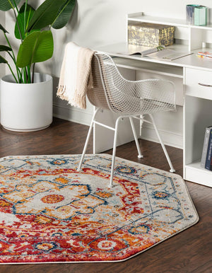 Rust Red 7' 10 x 7' 10 Madeline Vintage Octagon Area Rug 100% Polypropylene Distressed Traditional Carpet for Classic Interior Home Design for Sale at Rug Engine