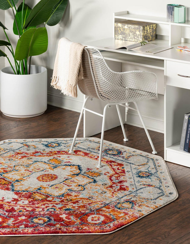 Rust Red 7' 10 x 7' 10 Madeline Vintage Octagon Area Rug 100% Polypropylene Distressed Traditional Carpet for Classic Interior Home Design for Sale at Rug Engine